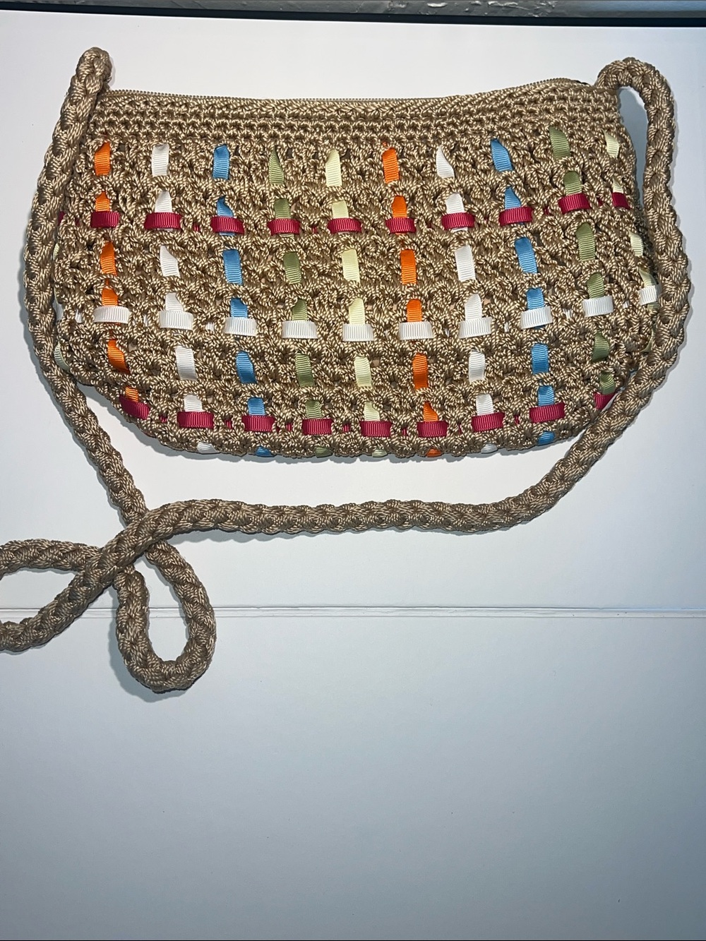 croft & barrow Tan Woven Crossbody with Multicolor Ribbon Weave